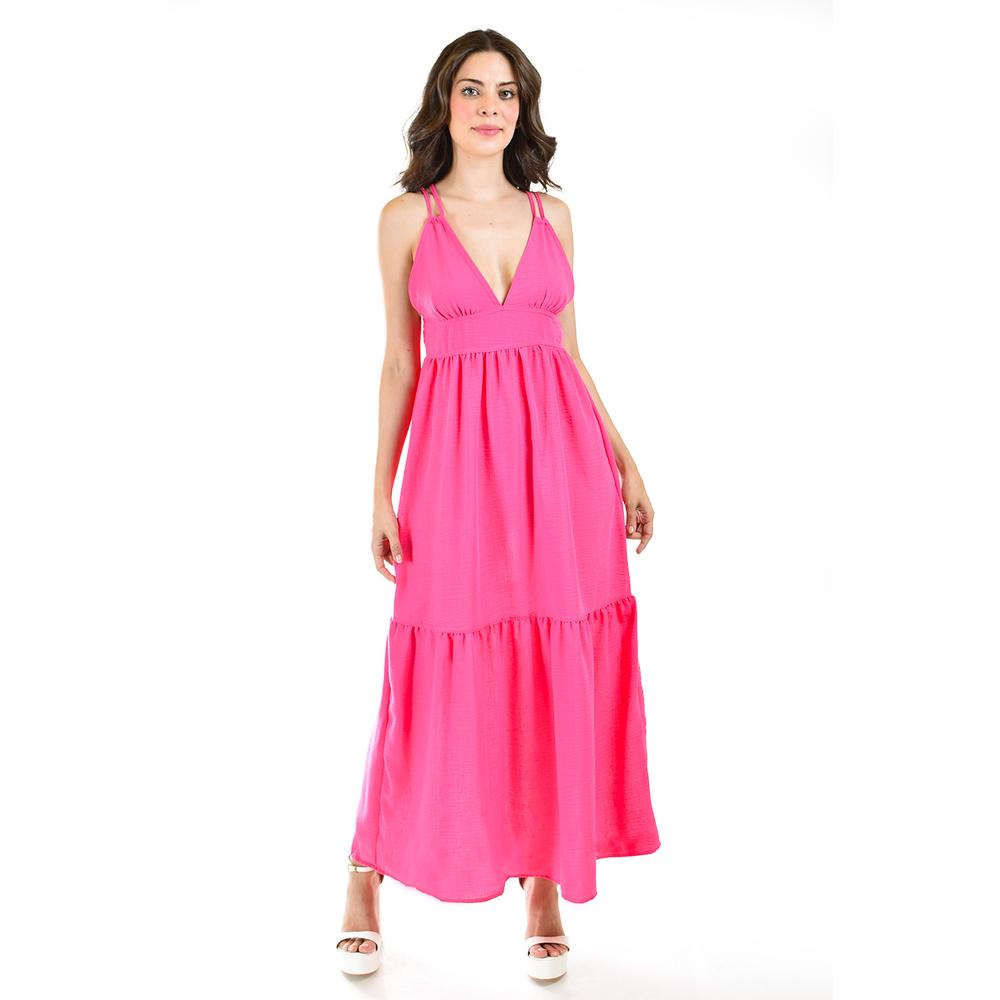Foto 6 pulgar | Maxivestido Doble Tirante Roman Fashion Rosa para Mujer