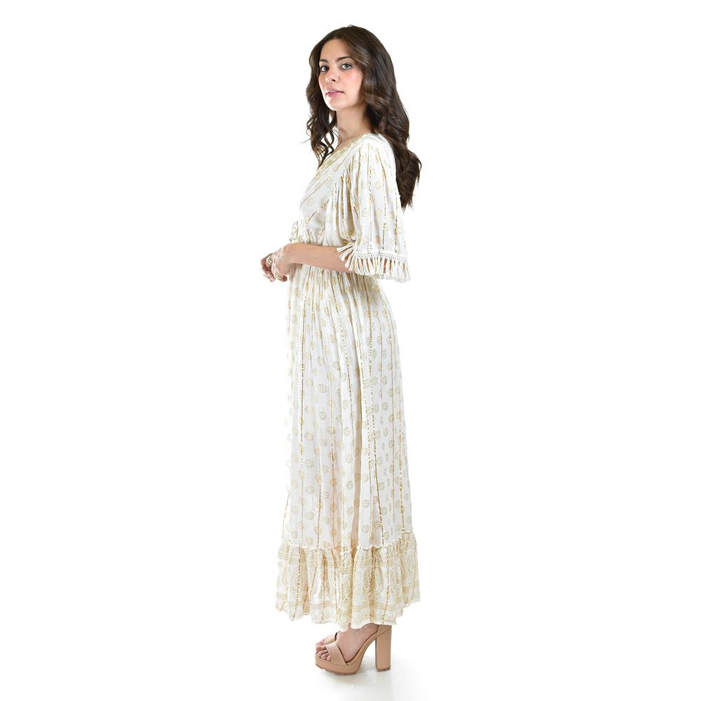 Foto 3 pulgar | Vestido Bohemio Manga con Barbas Roman Fashion Juvenil 23176 Beige