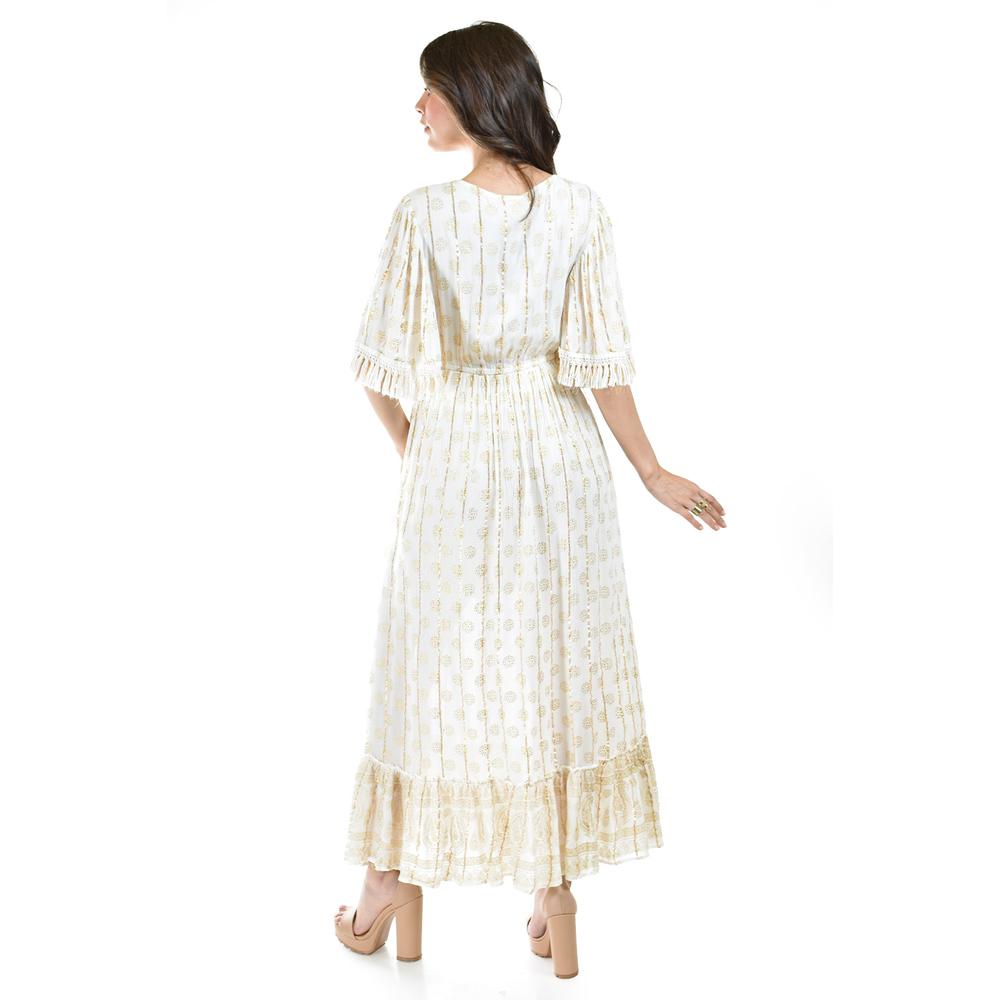 Foto 4 pulgar | Vestido Bohemio Manga con Barbas Roman Fashion Juvenil 23176 Beige