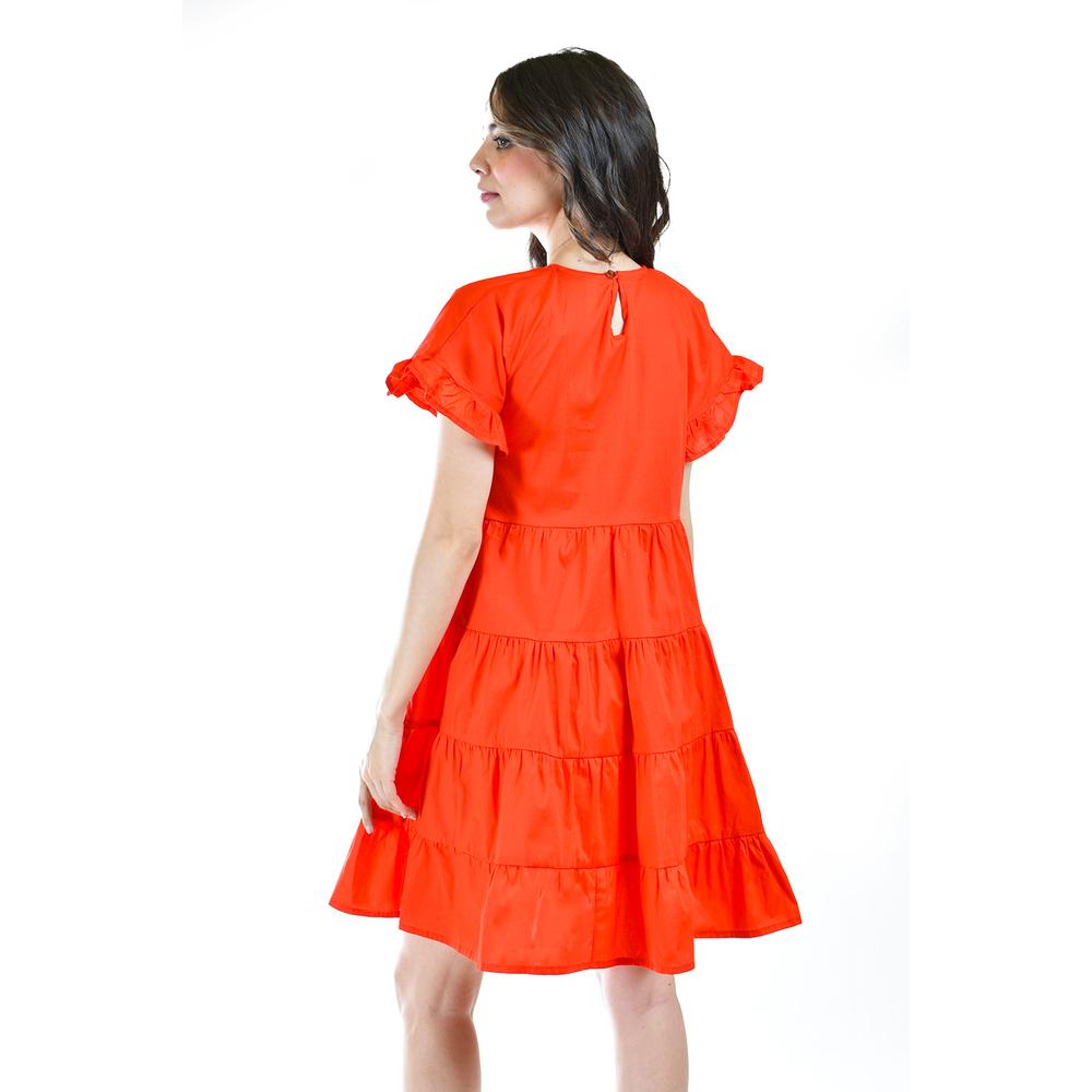 Foto 4 pulgar | Vestido de Popelina Manga Olan Roman Fashion Juvenil Rojo