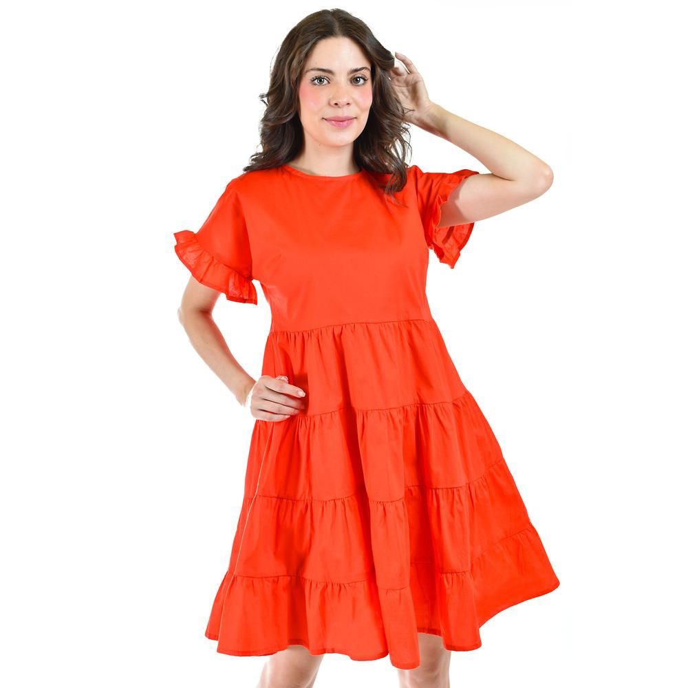 Foto 6 pulgar | Vestido de Popelina Manga Olan Roman Fashion Juvenil Rojo