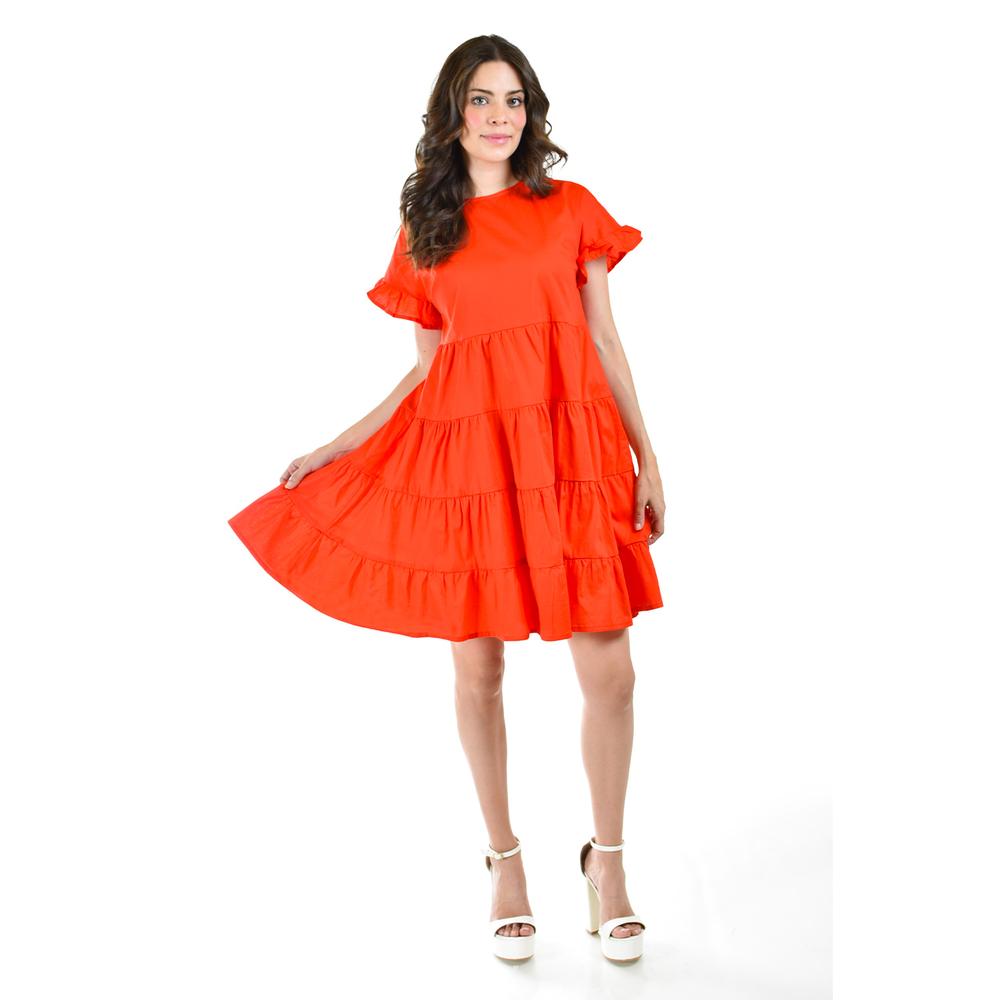 Foto 7 pulgar | Vestido de Popelina Manga Olan Roman Fashion Juvenil Rojo