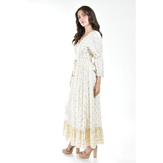 Foto 2 | Vestido Bohemio con Detalles Dorados Roman Fashion Juvenil Beige para Mujer