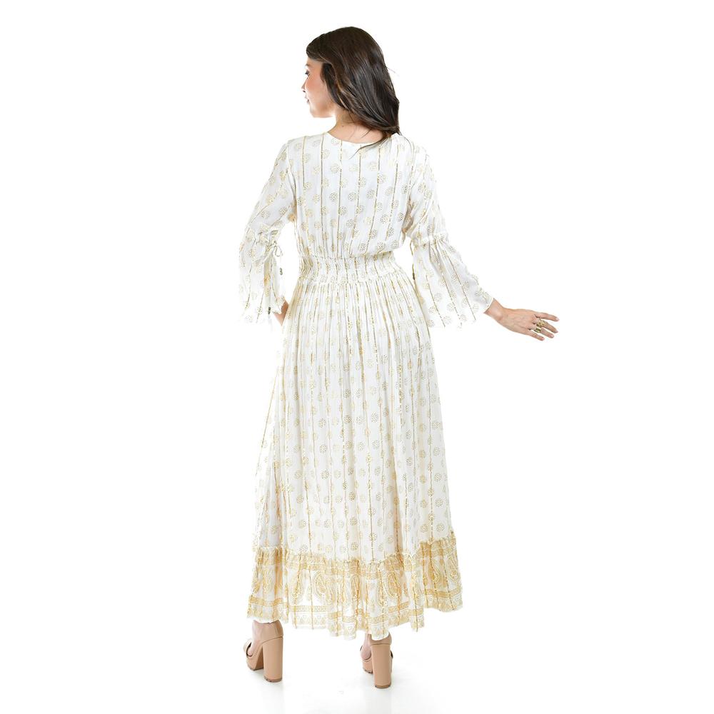 Foto 3 | Vestido Bohemio con Detalles Dorados Roman Fashion Juvenil Beige para Mujer