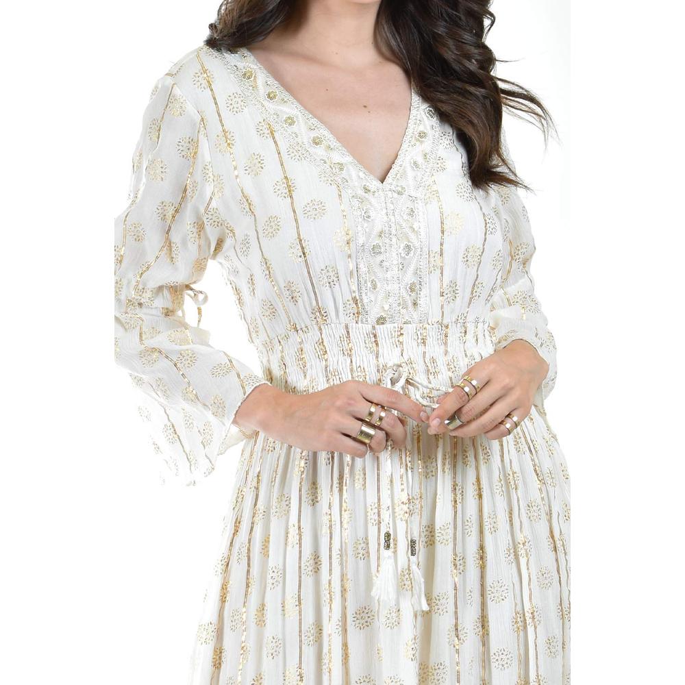 Foto 5 pulgar | Vestido Bohemio con Detalles Dorados Roman Fashion Juvenil Beige para Mujer