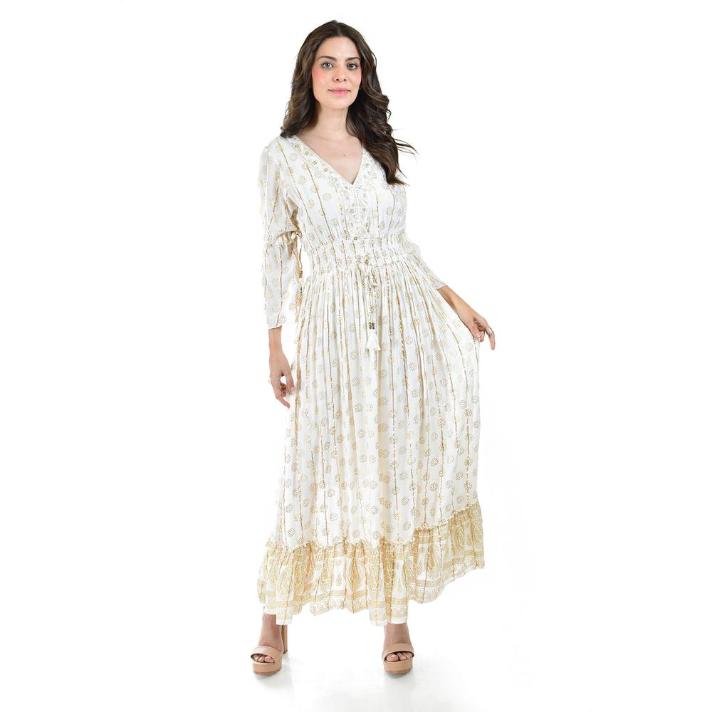Foto 6 pulgar | Vestido Bohemio con Detalles Dorados Roman Fashion Juvenil Beige para Mujer