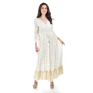 Foto 5 | Vestido Bohemio con Detalles Dorados Roman Fashion Juvenil Beige para Mujer