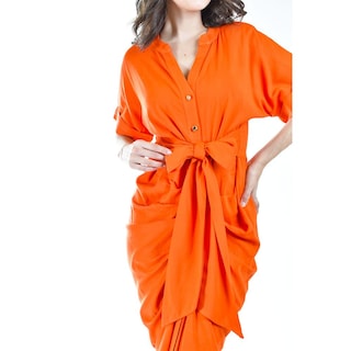 Foto 4 | Vestido Drapeado con Botones Roman Fashion Juvenil Naranja