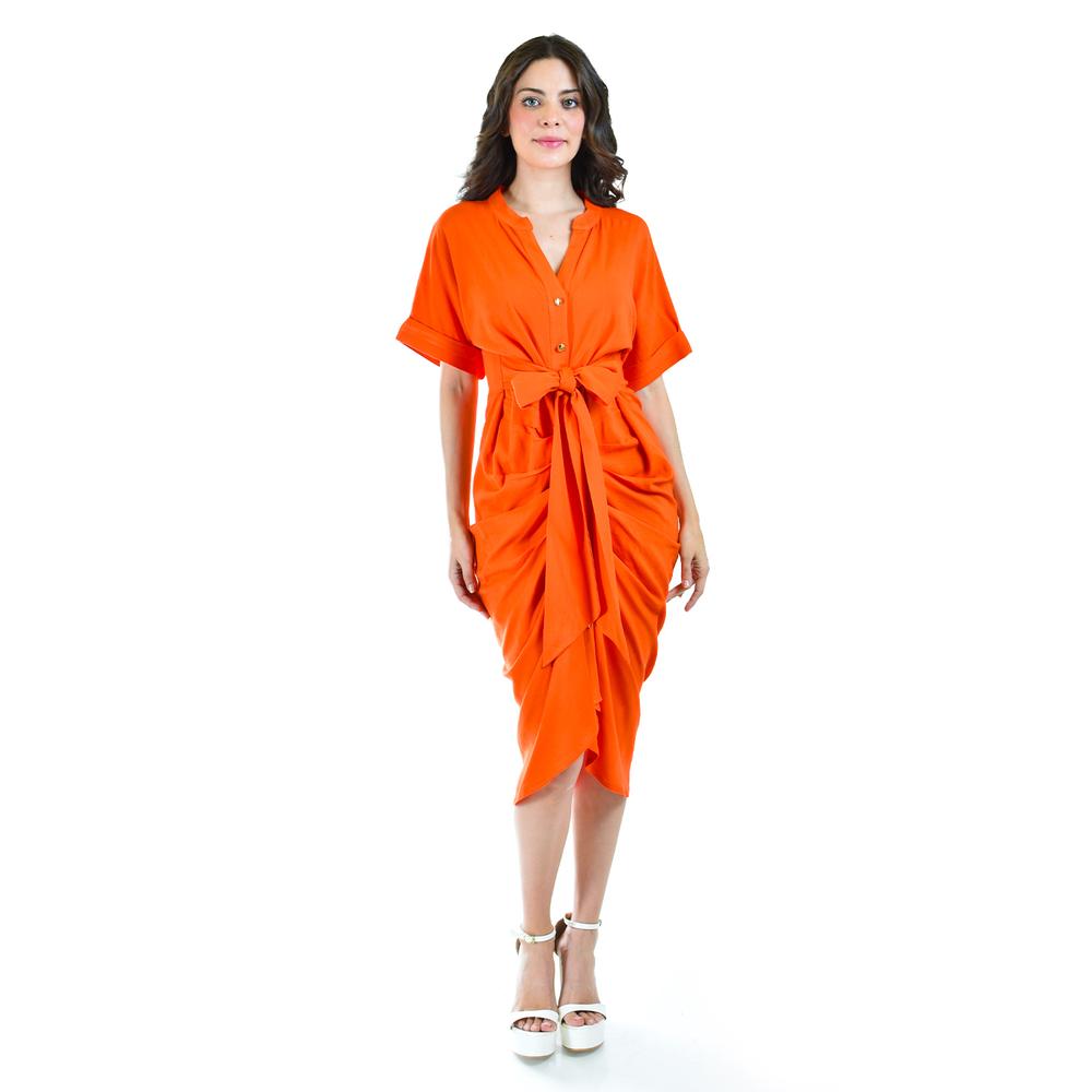 Foto 6 | Vestido Drapeado con Botones Roman Fashion Juvenil Naranja