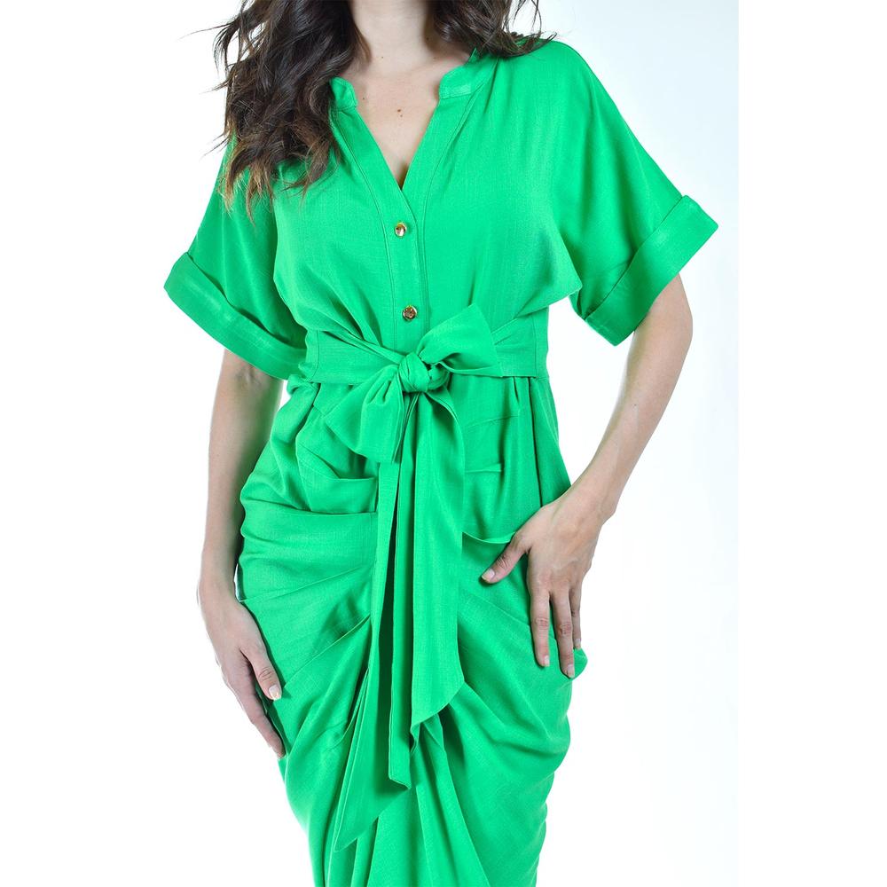 Foto 4 | Vestido Drapeado con Botones Roman Fashion Verde para Mujer