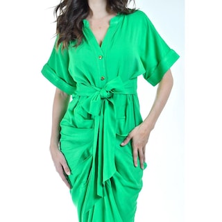 Foto 4 | Vestido Drapeado con Botones Roman Fashion Verde para Mujer