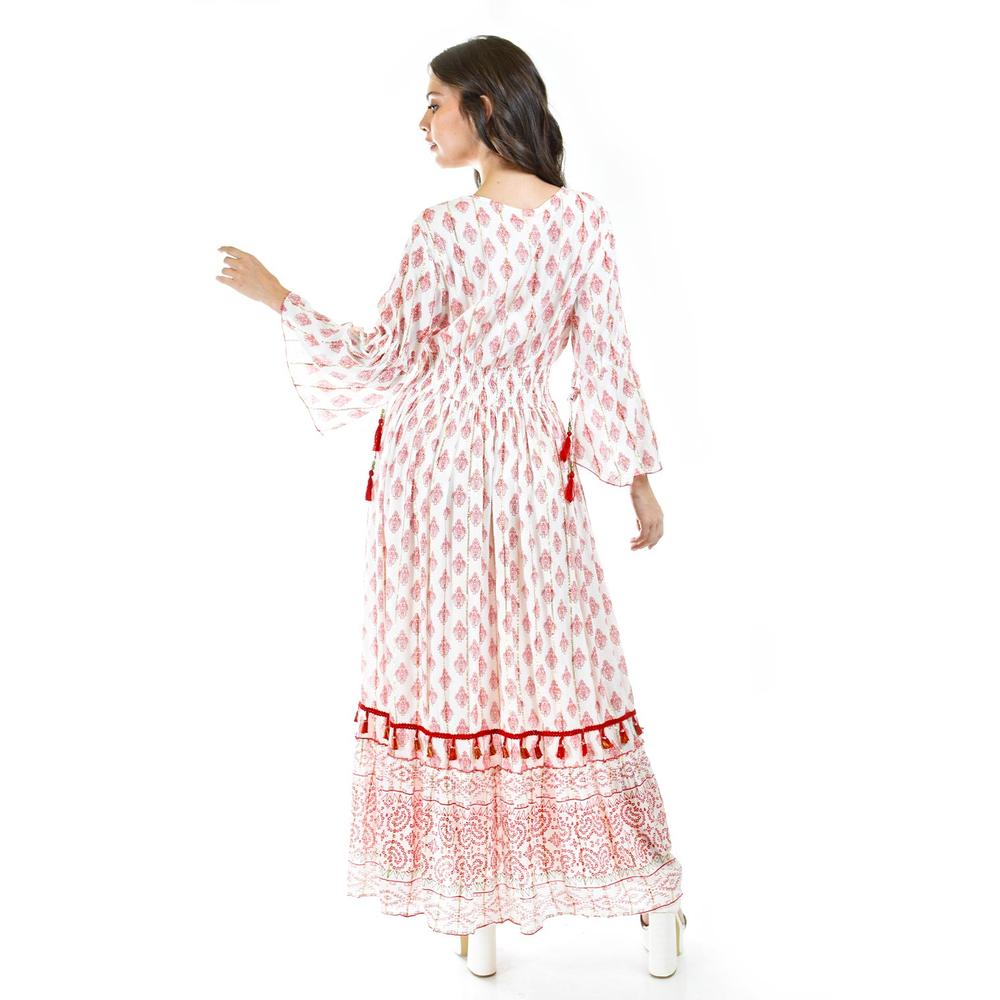 Foto 4 pulgar | Vestido Bohemio Largo Roman Fashion Juvenil Rojo para Mujer