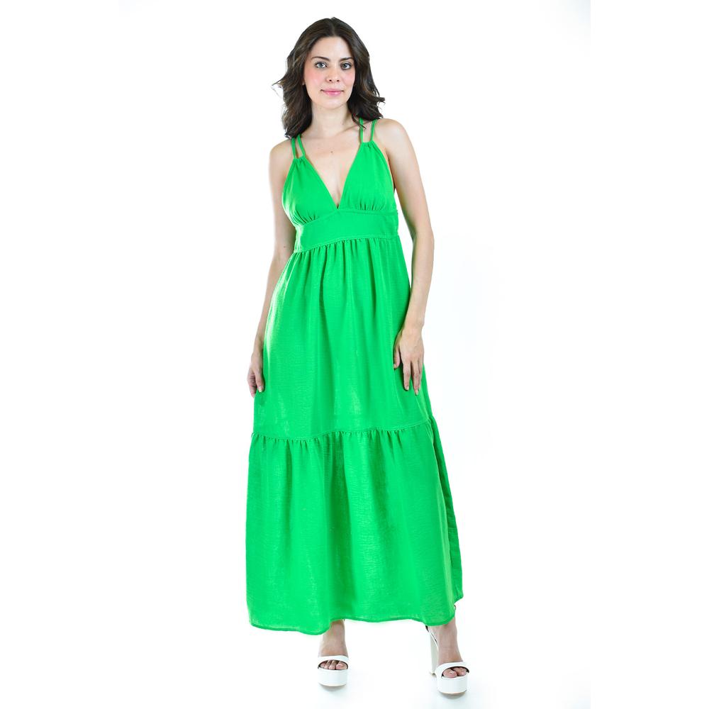 Foto 2 pulgar | Maxivestido Doble Tirante Roman Fashion Verde para Mujer