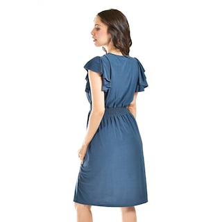 Foto 3 | Vestido Manga con Volantes Roman Fashion Juvenil Azul