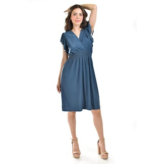 Foto 5 | Vestido Manga con Volantes Roman Fashion Juvenil Azul