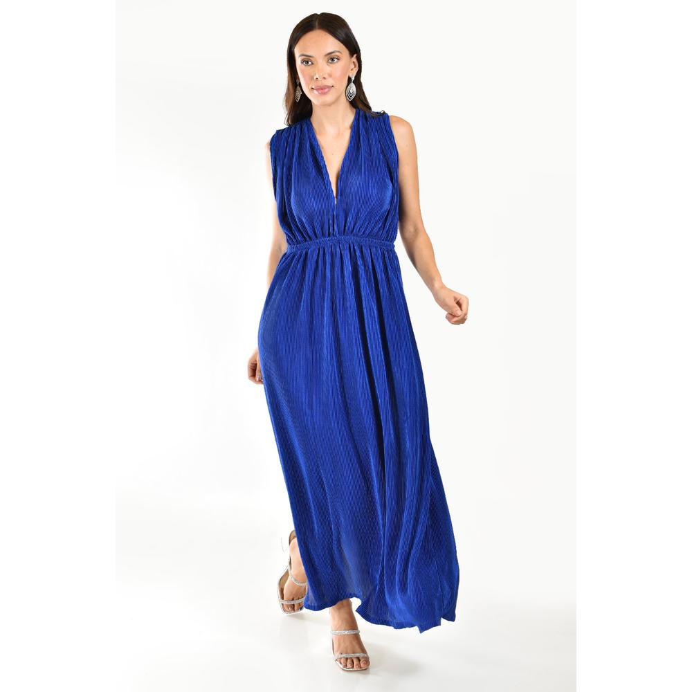 Foto 1 | Vestido Plisado Sin Manga Roman Fashion /tallas Extras, 9307 (azul Rey) Azul