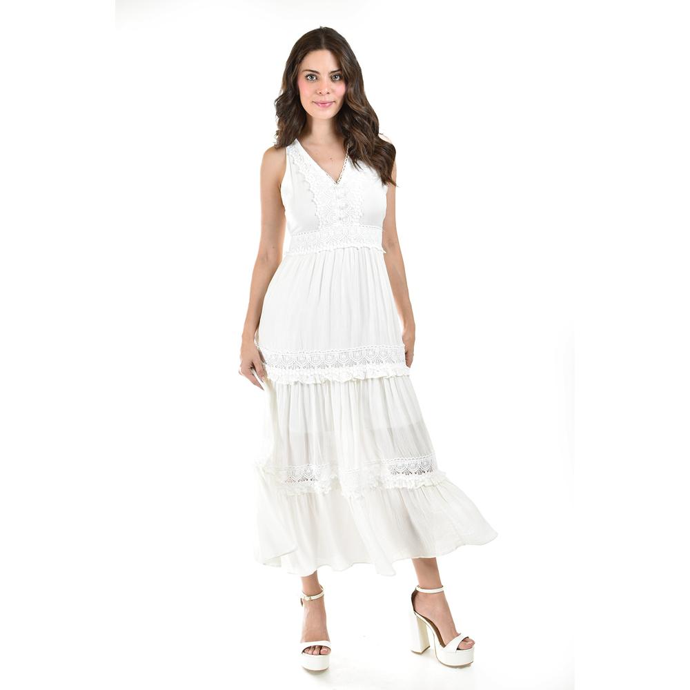 Foto 2 pulgar | Vestido Largo Con Detalle De Encanje Roman Fashion /juvenil, 517 (blanco) Blanco