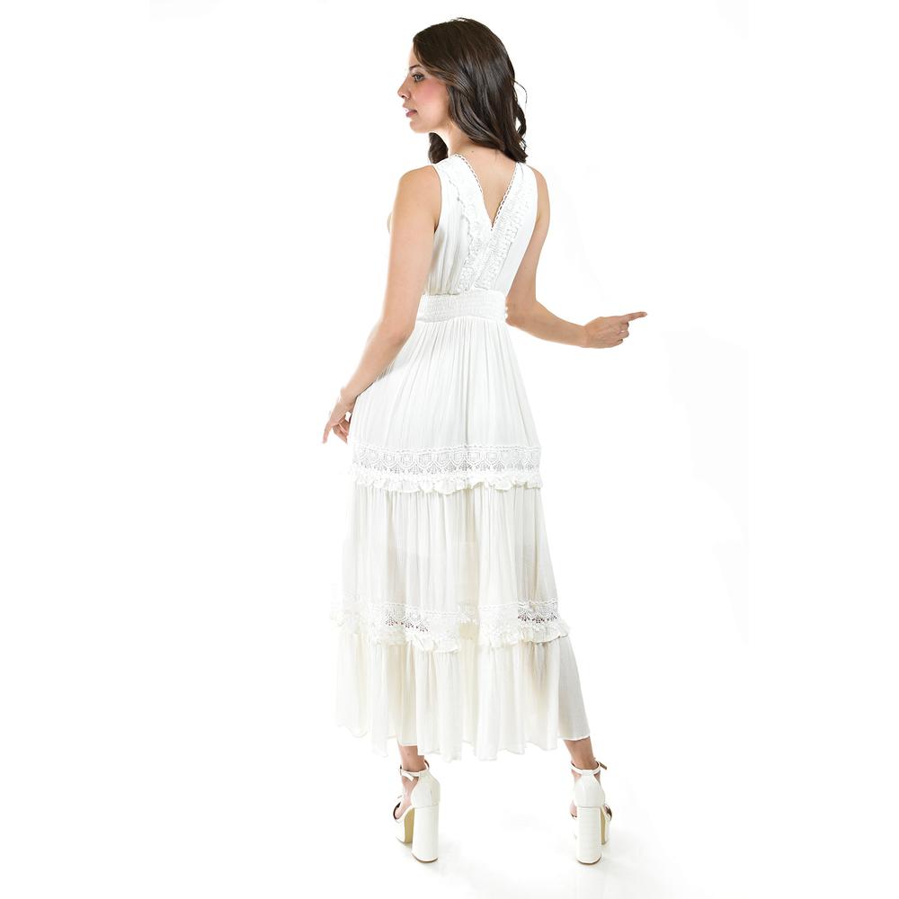 Foto 4 pulgar | Vestido Largo Con Detalle De Encanje Roman Fashion /juvenil, 517 (blanco) Blanco