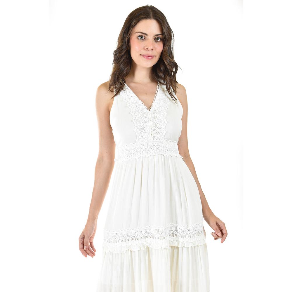 Foto 6 pulgar | Vestido Largo Con Detalle De Encanje Roman Fashion /juvenil, 517 (blanco) Blanco