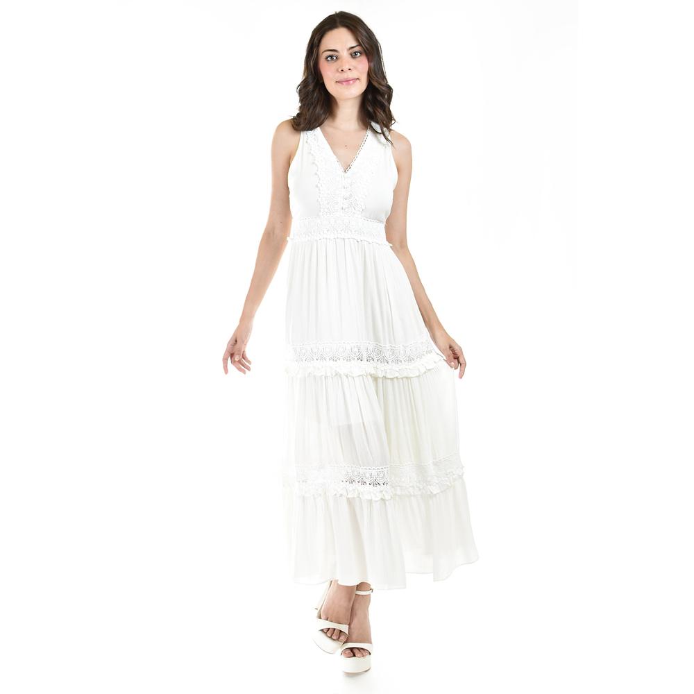 Foto 7 pulgar | Vestido Largo Con Detalle De Encanje Roman Fashion /juvenil, 517 (blanco) Blanco