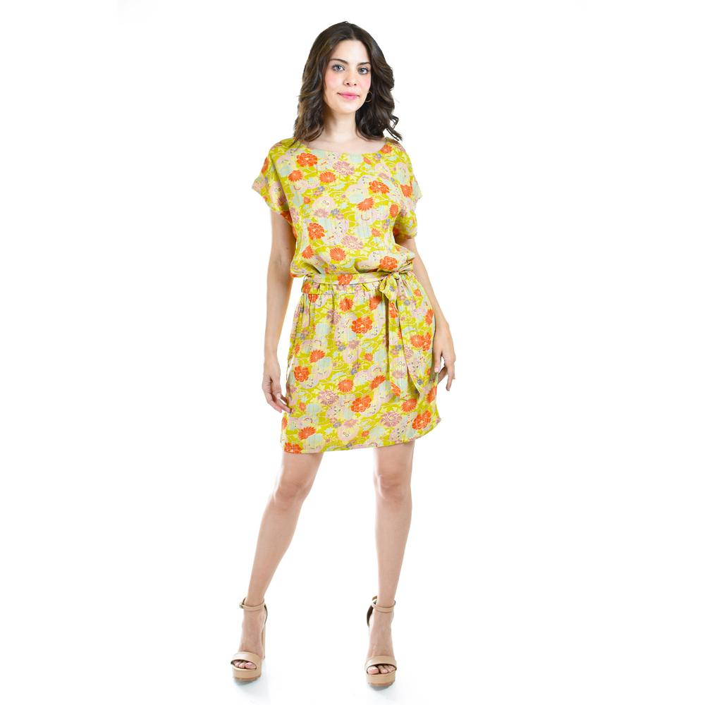Foto 2 pulgar | Vestido Floreado Con Cinto Roman Fashion /juvenil, 32730 (lima Floreado) Verde Lima