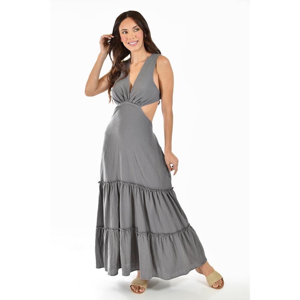 Vestido Largo Espalda Descubierta Roman Fashion Juvenil Gris
