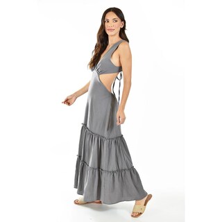 Foto 2 | Vestido Largo Espalda Descubierta Roman Fashion Juvenil Gris