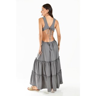 Foto 3 | Vestido Largo Espalda Descubierta Roman Fashion Juvenil Gris