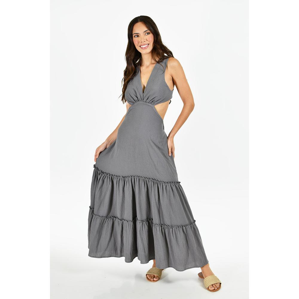 Foto 7 pulgar | Vestido Largo Espalda Descubierta Roman Fashion Juvenil Gris