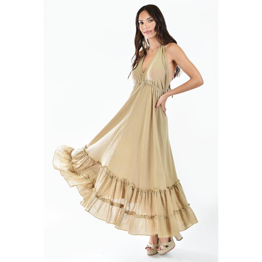 Vestido Espalda Descubierta Roman Fashion Juvenil Beige