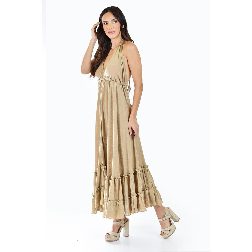 Foto 3 pulgar | Vestido Espalda Descubierta Roman Fashion Juvenil Beige