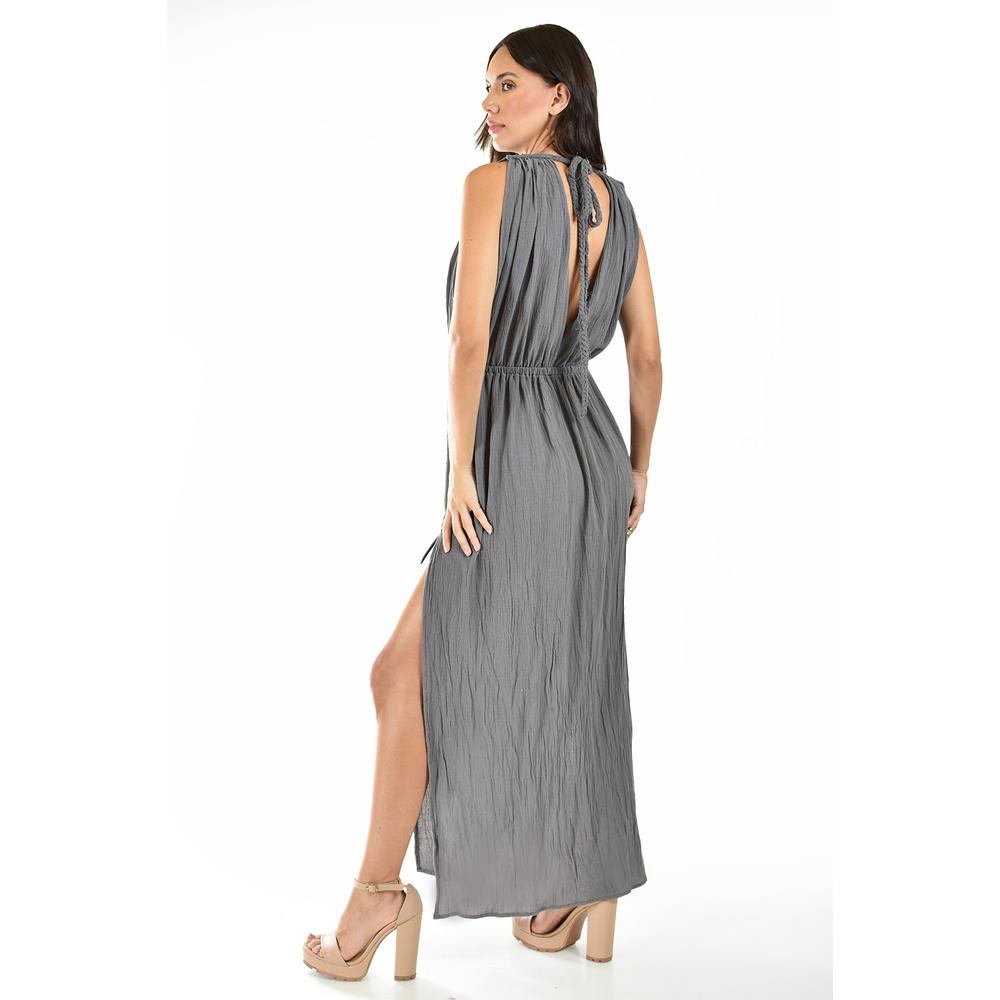 Foto 4 pulgar | Vestido Largo sin Manga Roman Fashion 9101 Gris para Mujer