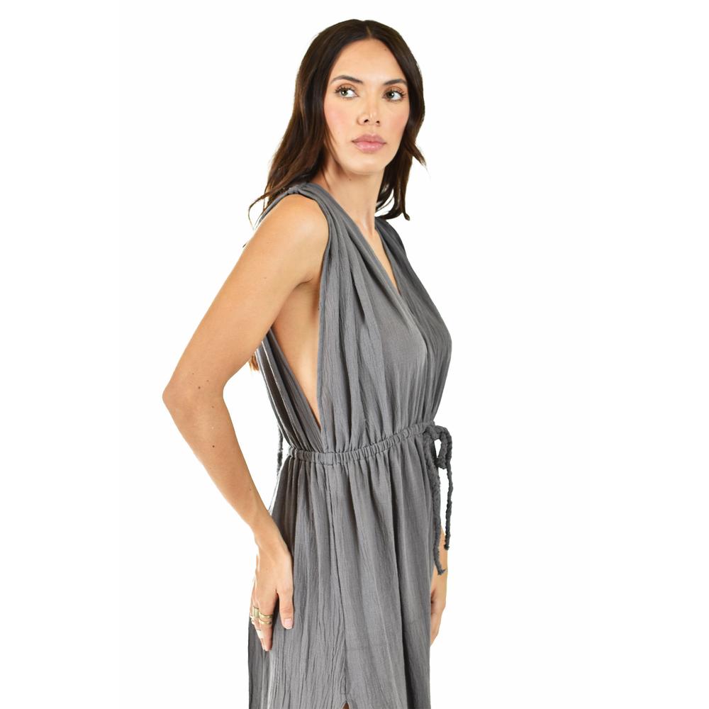 Foto 7 pulgar | Vestido Largo sin Manga Roman Fashion 9101 Gris para Mujer