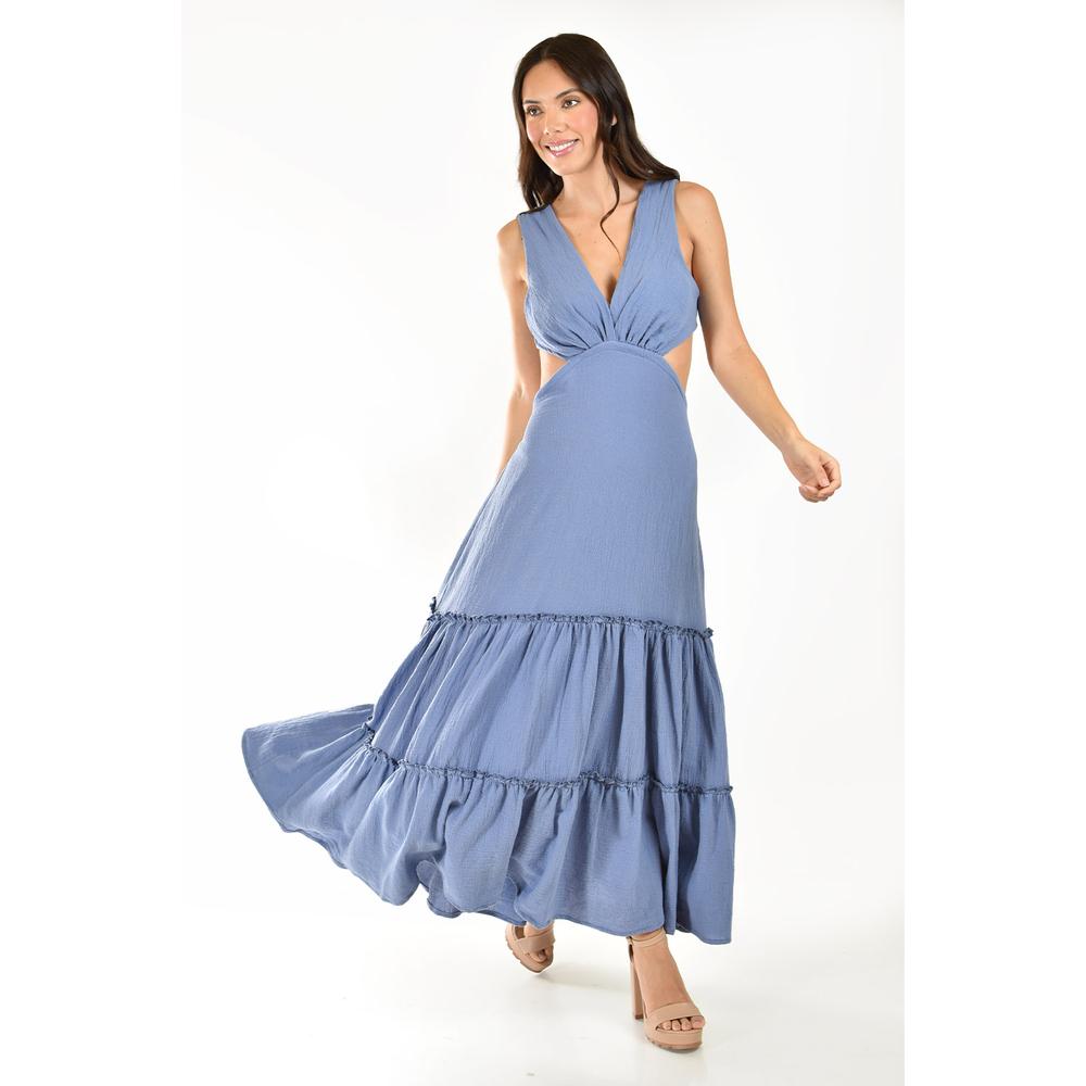 Foto 2 pulgar | Vestido Largo Espalda Descubierta Roman Fashion Juvenil Azul