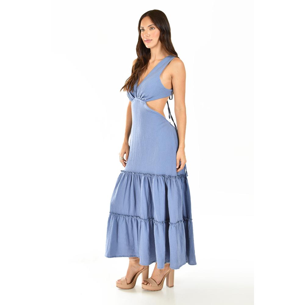 Foto 2 | Vestido Largo Espalda Descubierta Roman Fashion Juvenil Azul