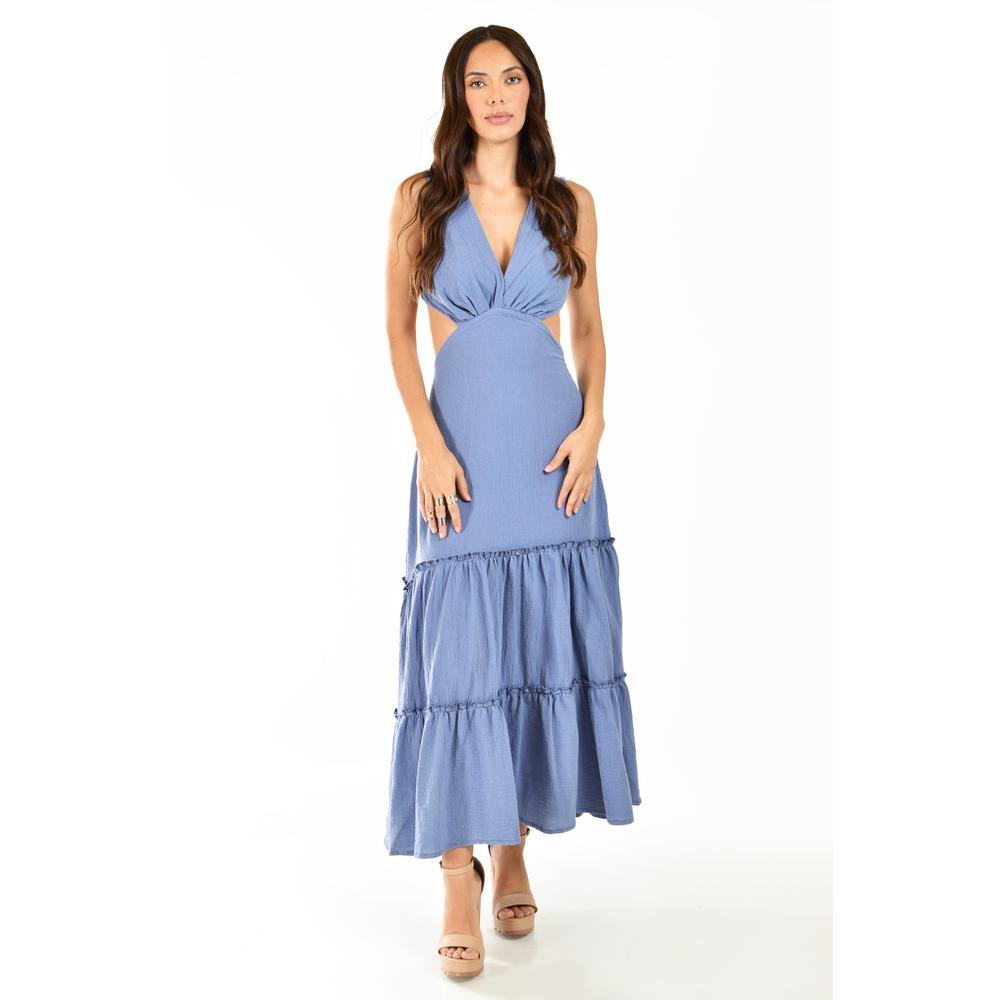 Foto 5 | Vestido Largo Espalda Descubierta Roman Fashion Juvenil Azul