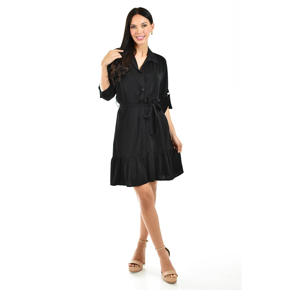 Vestido Camisero Con Volantes Román Fashion Juvenil 2386 Negro