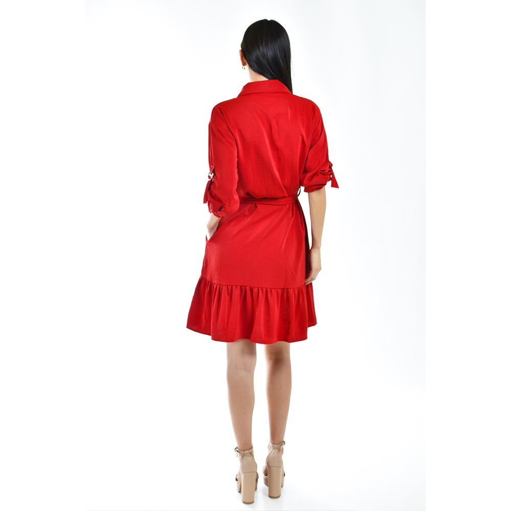 Foto 4 pulgar | Vestido Camisero Con Volantes Roman Fashion Juvenil 2386 Rojo
