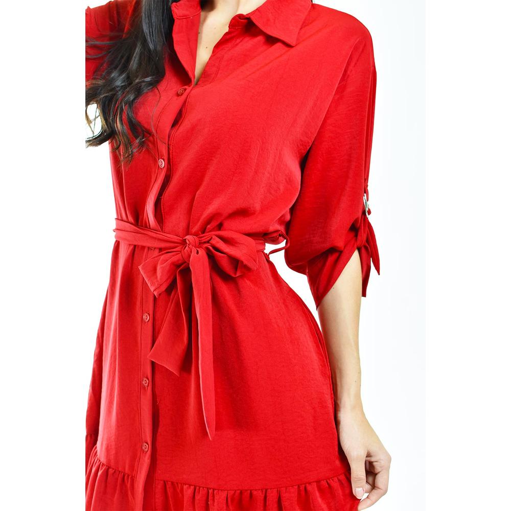 Foto 5 pulgar | Vestido Camisero Con Volantes Roman Fashion Juvenil 2386 Rojo