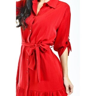 Foto 4 | Vestido Camisero Con Volantes Roman Fashion Juvenil 2386 Rojo