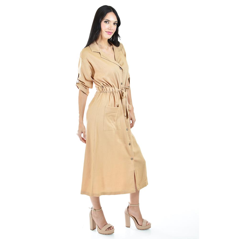 Foto 3 pulgar | Vestido Camisero de Lino Roman Fashion Juvenil 2391 Beige
