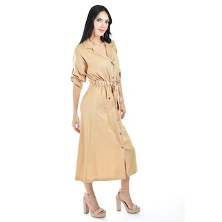 Foto 2 | Vestido Camisero de Lino Roman Fashion Juvenil 2391 Beige