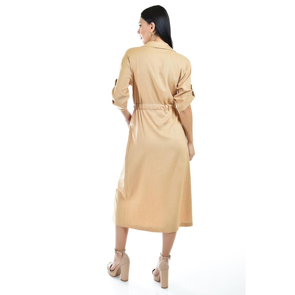 Foto 4 pulgar | Vestido Camisero de Lino Roman Fashion Juvenil 2391 Beige