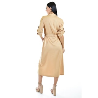 Foto 3 | Vestido Camisero de Lino Roman Fashion Juvenil 2391 Beige