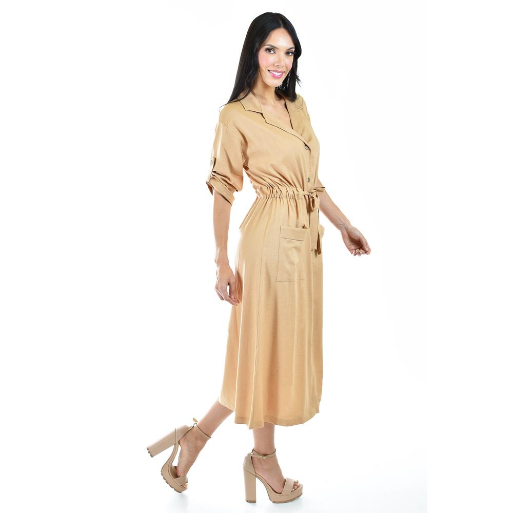 Foto 6 pulgar | Vestido Camisero de Lino Roman Fashion Juvenil 2391 Beige