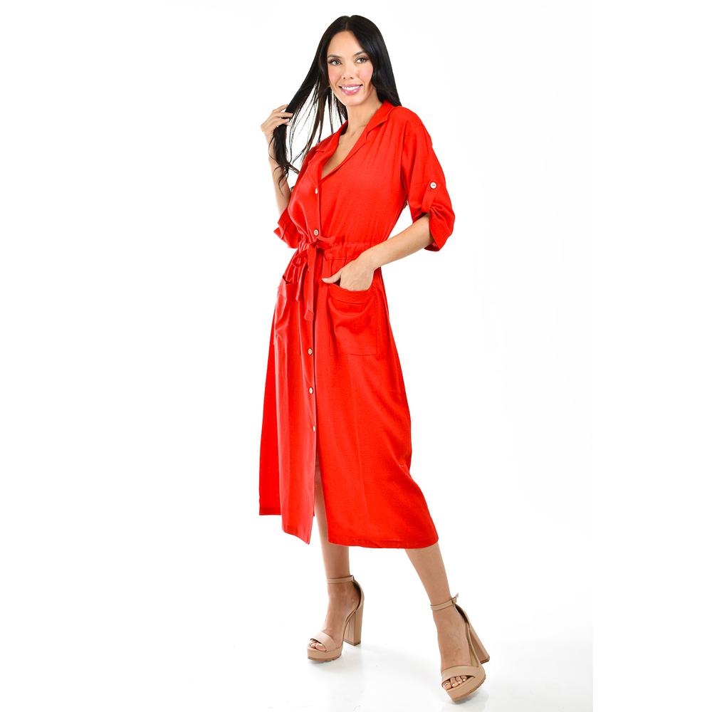 Foto 3 pulgar | Vestido Camisero Roman Fashion Rojo