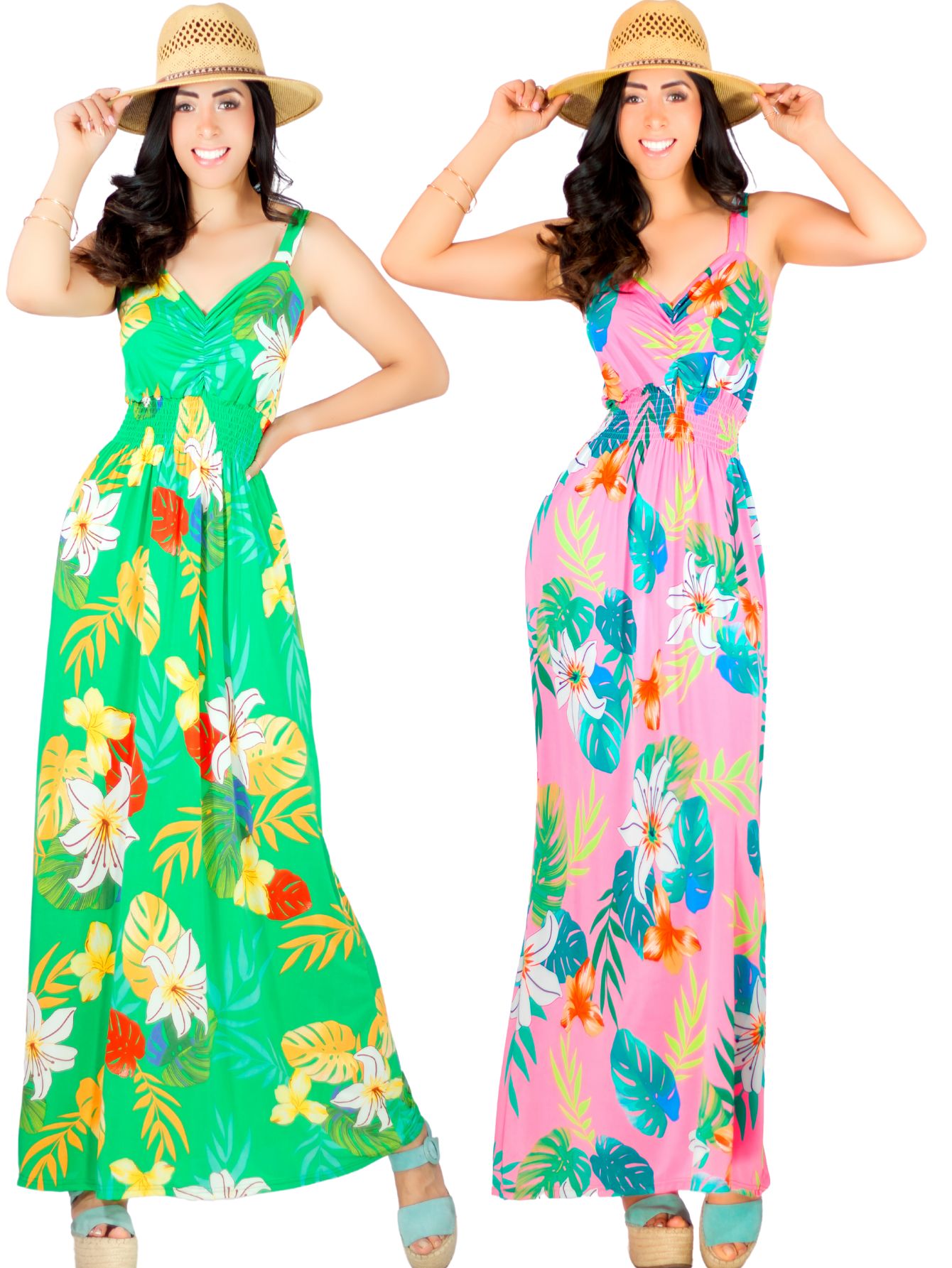 Foto 2 pulgar | Set De Dos Vestido Largos De Mujer Stretch Ves-1011-px2 De Estampados Primaverales