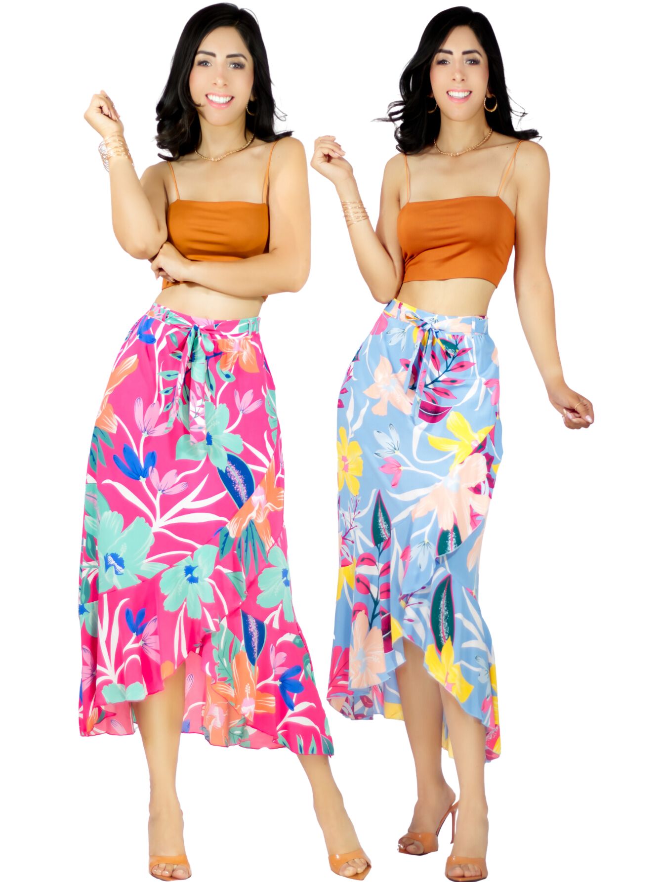 Set De Dos Faldas Corte De Sirena Con Volantes Elegante O Casual Fald-1002-px2 Colores Variados Lápiz De Cintura Alta