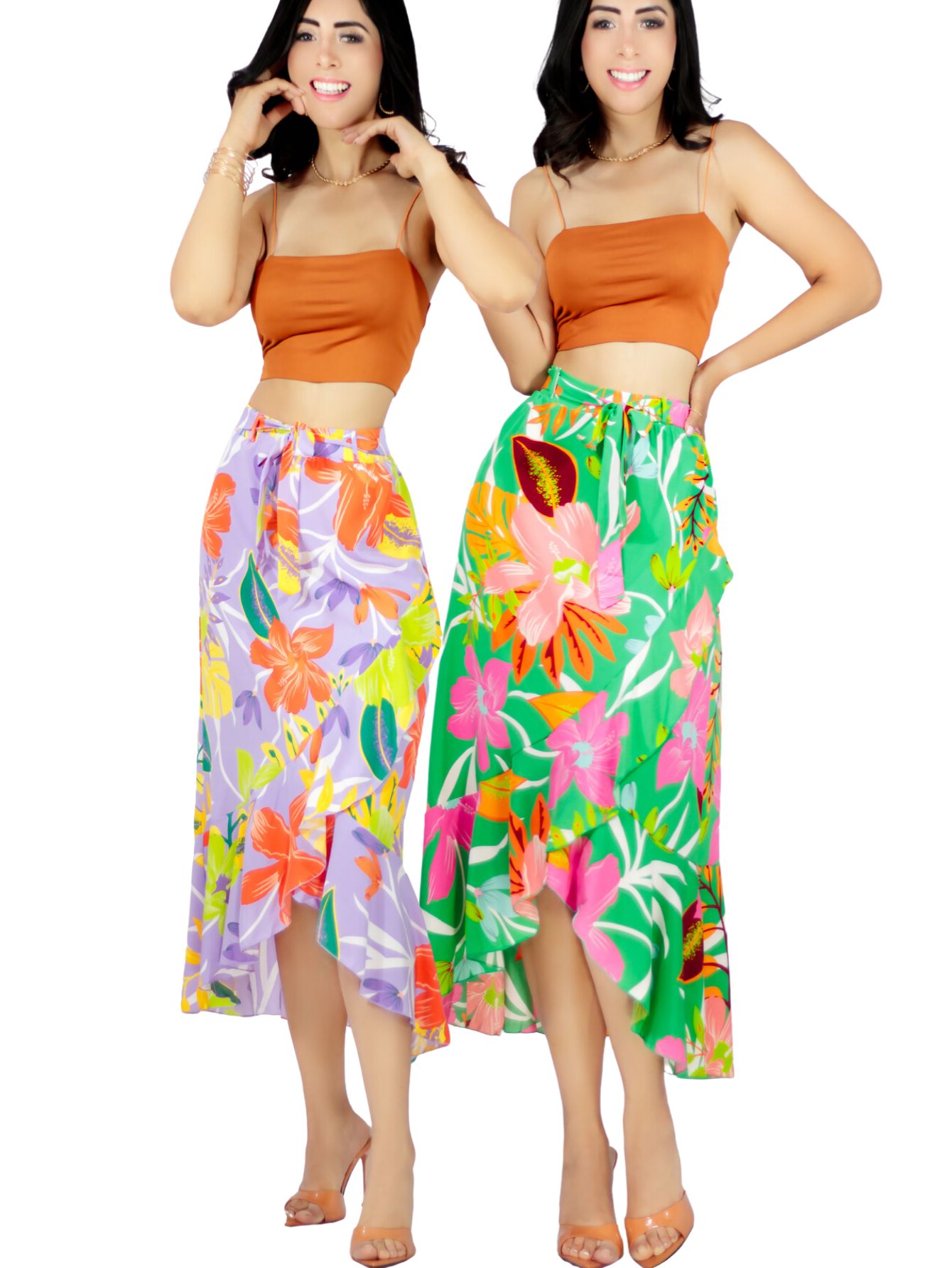 Set De Dos Faldas Corte De Sirena Con Volantes Elegante O Casual Fald-1002-px2 Colores Variados Lápiz De Cintura Alta