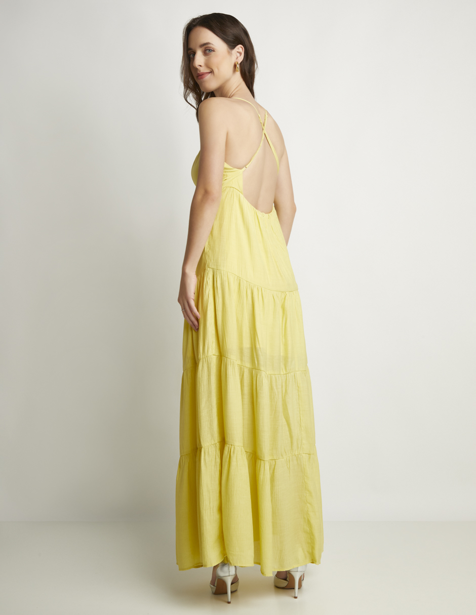 Foto 2 | Vestido Devendi Color Amarillo Largo Escote V